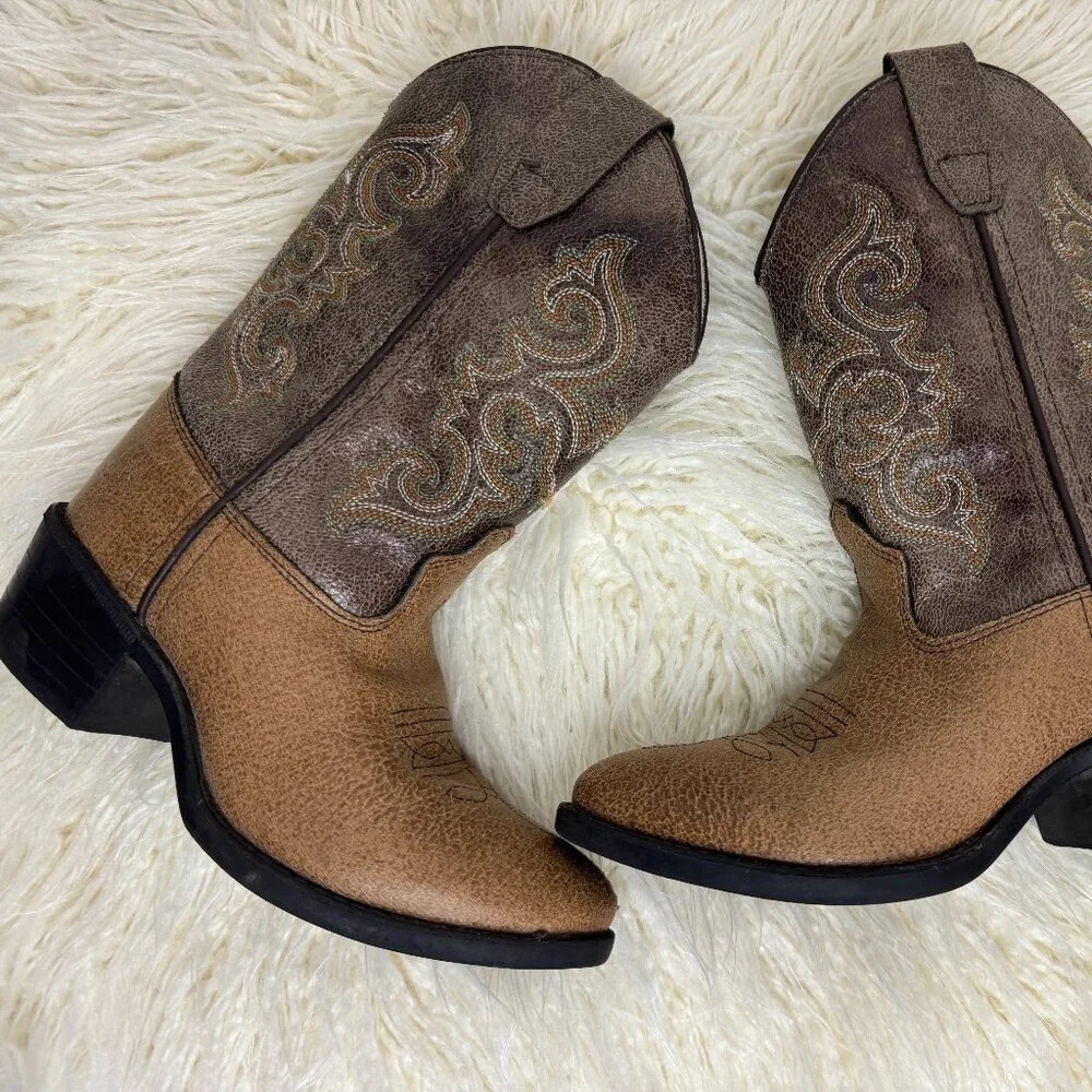 Old West Western  Cowboy / Cowgirl Boots - Unisex - Size 11  - Tan Vintage